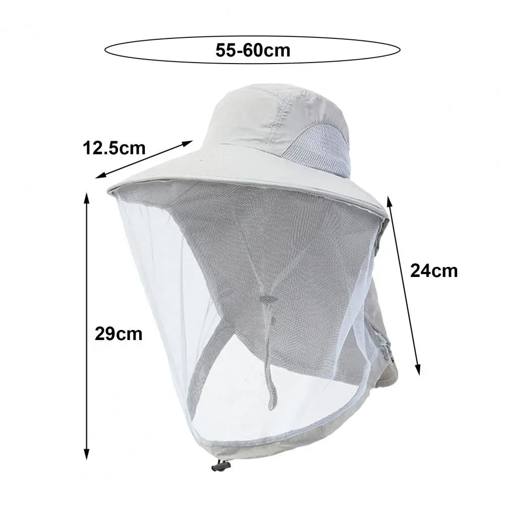 Mosquito Prevention Cap for Camping, Insect Protective Head Net with Full-Mesh Design, Adjustable Drawstring, Windproof Strap, Beekeeping Gear
