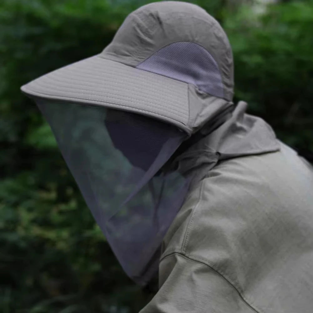 Mosquito Prevention Cap for Camping, Insect Protective Head Net with Full-Mesh Design, Adjustable Drawstring, Windproof Strap, Beekeeping Gear