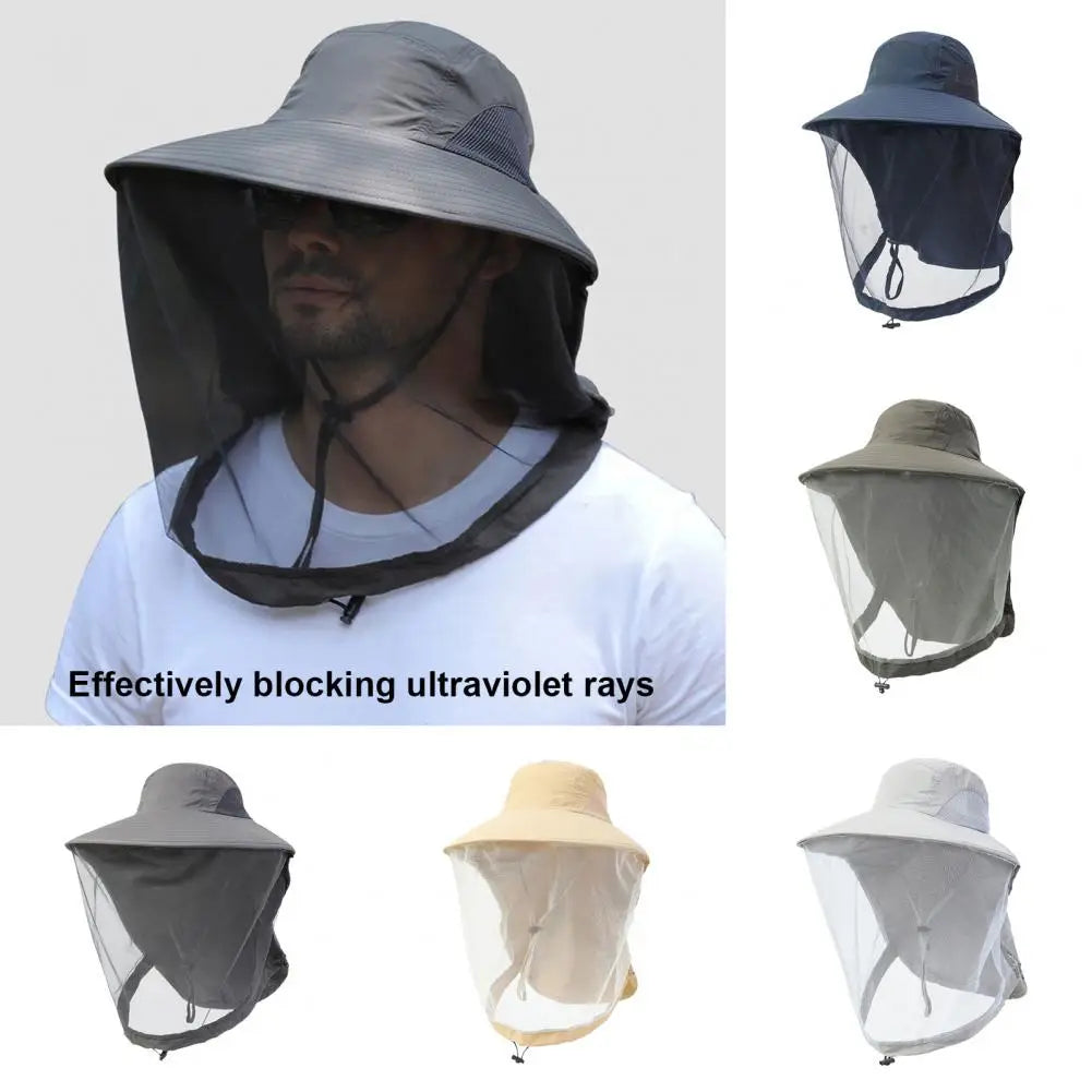 Mosquito Prevention Cap for Camping, Insect Protective Head Net with Full-Mesh Design, Adjustable Drawstring, Windproof Strap, Beekeeping Gear
