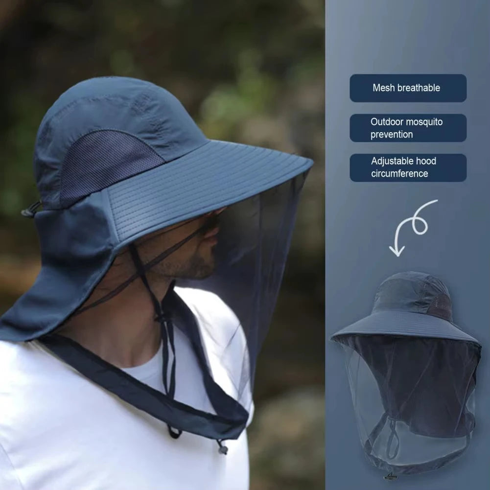 Mosquito Prevention Cap for Camping, Insect Protective Head Net with Full-Mesh Design, Adjustable Drawstring, Windproof Strap, Beekeeping Gear