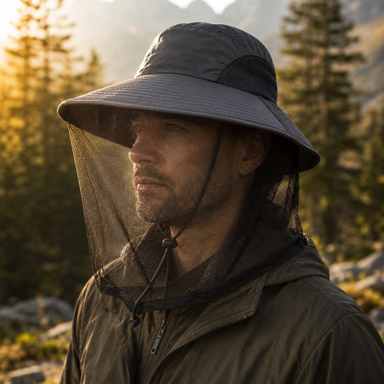 Mosquito Prevention Cap for Camping, Insect Protective Head Net with Full-Mesh Design, Adjustable Drawstring, Windproof Strap, Beekeeping Gear