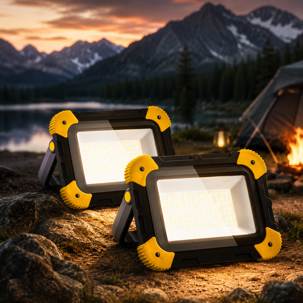 LED Work Spotlight, Portable Rechargeable Flood Light, 5 Mode Heavy Duty Design, Waterproof Camping Lamp for Garage, Fishing, Workshop