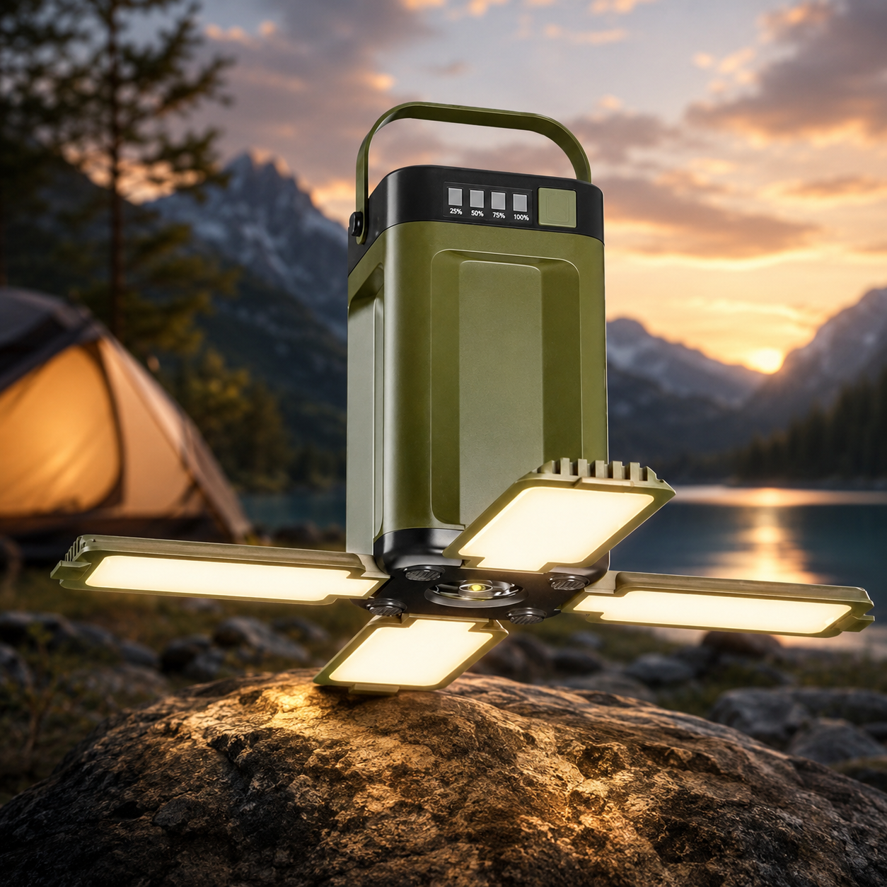 Portable Solar LED Flashlight and Power Bank, Rechargeable Luxury Lamp for Camping, Hiking, Fishing, Waterproof, Multi-Function, Wholesale