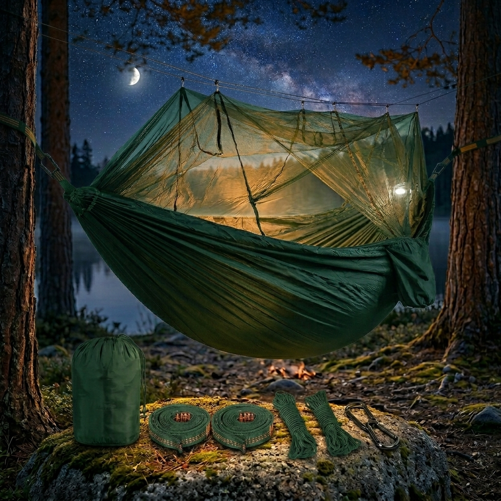Lightweight Camping Hammock with Mosquito Net, Durable 210T Parachute Nylon, Breathable Fabric for Outdoor Adventures, Luxury Wholesale Options