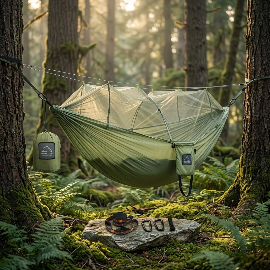 Hammock for Camping, Portable Nylon Fabric with Mosquito Net, Single and Double Size, Outdoor Use, Lightweight, Wholesale Luxury
