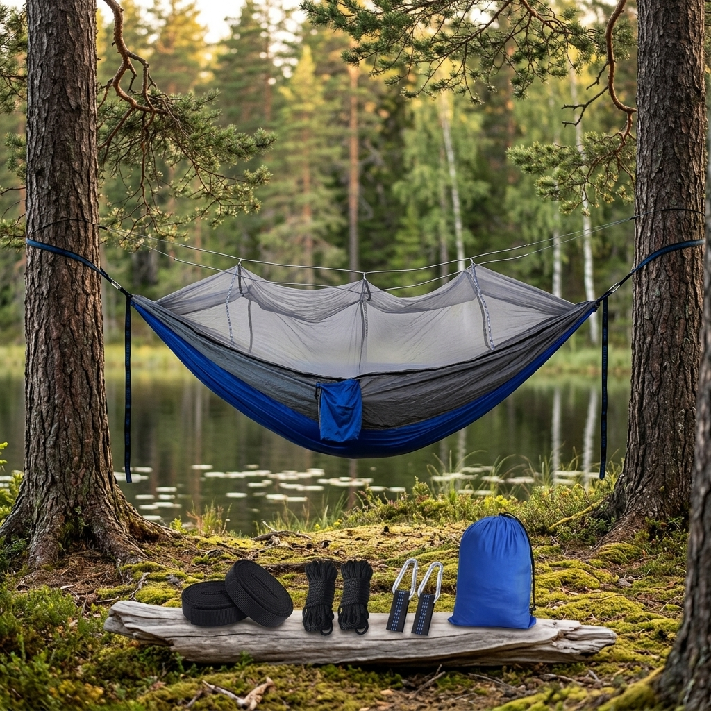 Portable Outdoor Double Mosquito Net Hammocks, Lightweight Hanging Swing, Ideal for Camping, Travel, Nature Hike, Wholesale, Luxury for Adventurers