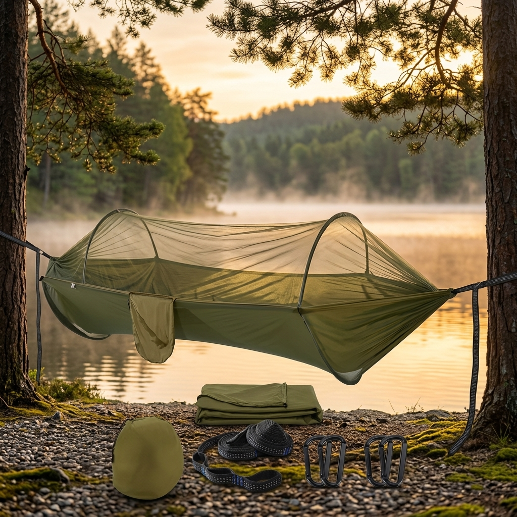 Camping Hammock with Mosquito Net, Portable Parachute Material, Lightweight Swing Bed for Outdoor Adventures, Wholesale Luxury Travel Gear
