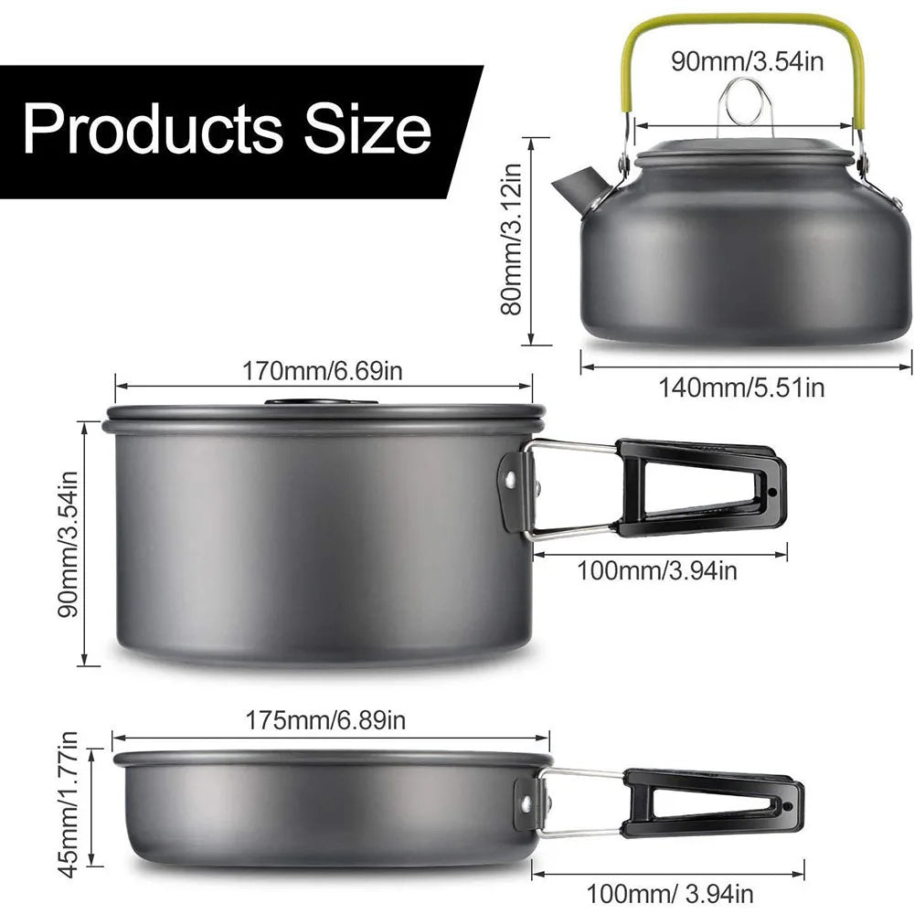 Camping Cookware Set, Aluminum Non-Stick Pots and Bowls, Portable Tableware for Hiking, BBQ, Picnic, Wholesale Luxury Outdoor Gear