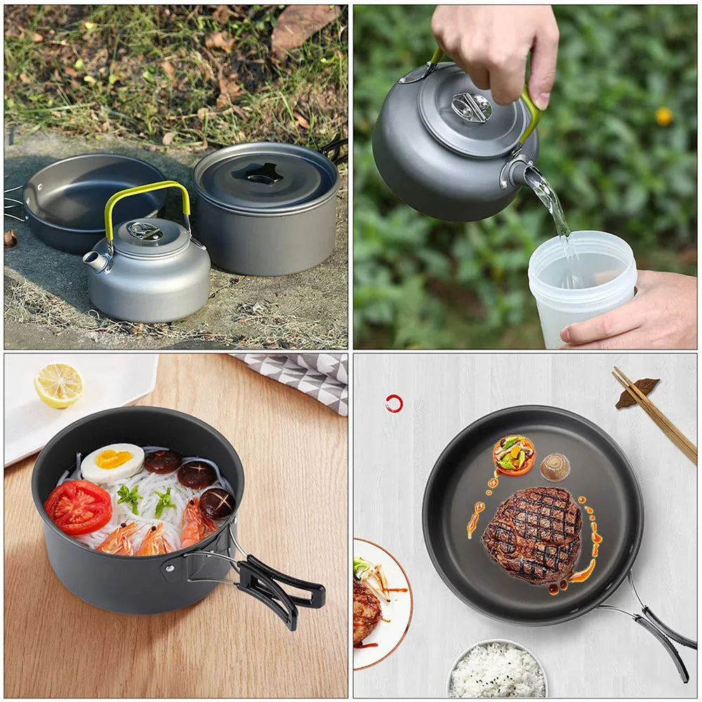Camping Cookware Set, Aluminum Non-Stick Pots and Bowls, Portable Tableware for Hiking, BBQ, Picnic, Wholesale Luxury Outdoor Gear