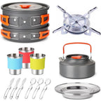 Camping Cookware Set, Portable Tableware Kit with Pots, Gas Burner, Kitchen Utensils for Outdoor Picnics, BBQ Supplies, Wholesale Luxury Options