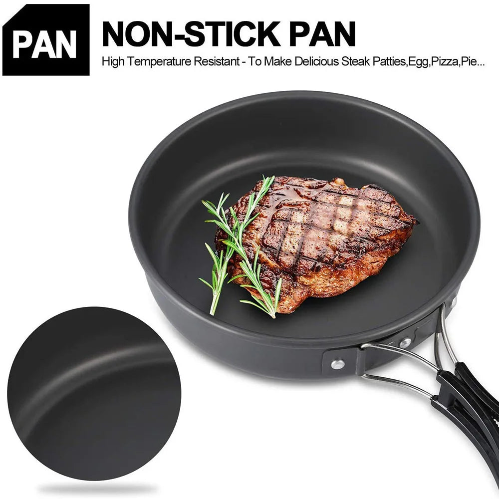 Camping Cookware Set, Aluminum Non-Stick Pots and Bowls, Portable Tableware for Hiking, BBQ, Picnic, Wholesale Luxury Outdoor Gear