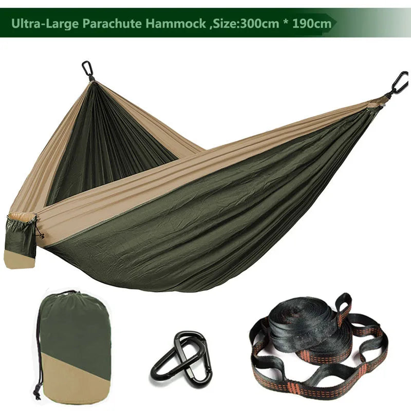 Double Person Parachute Hammock, Solid Color, Heavy Duty With Straps, Black Carabiner, Camping Outdoor Furniture, Luxury Experience, Wholesale Offer