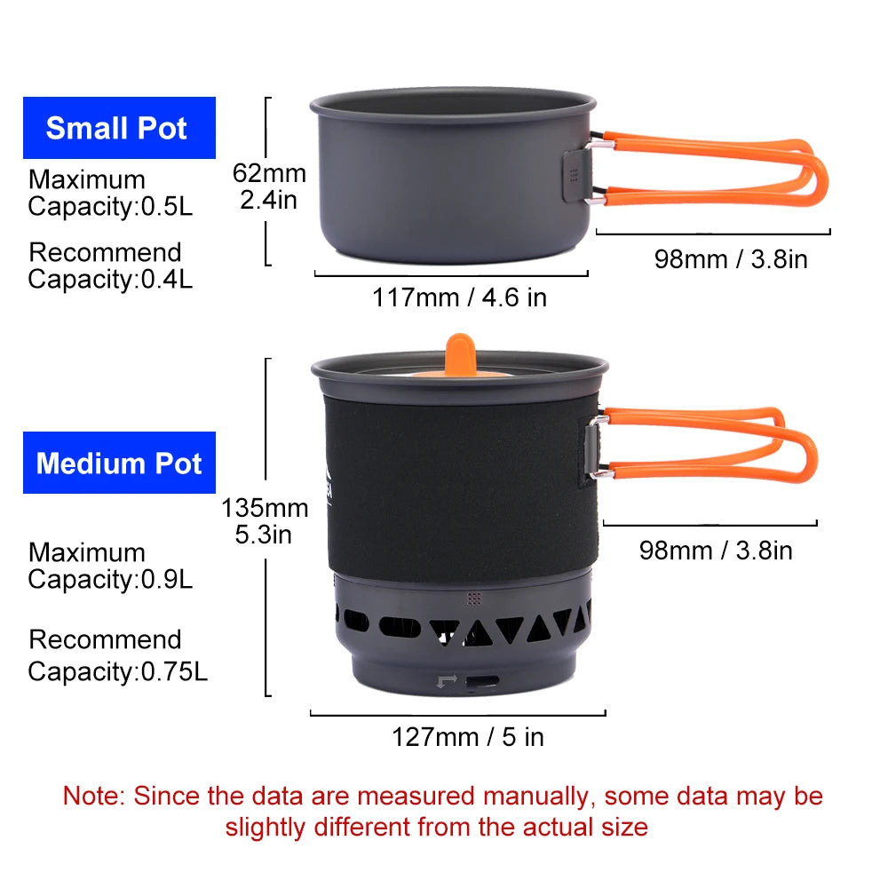 Camping Cooking System, Outdoor Gas Burner Stove, Portable Pot Set, Heat Exchanger Tableware, Luxury Wholesale Cookware for Hiking and Tourism