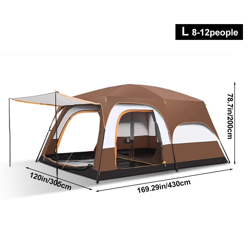 Camping Tent, Waterproof 4-Season Shelter for 3-12 People, Double Layer, Family Outdoor Backpacking Equipment, Luxury Design, Wholesale Availability