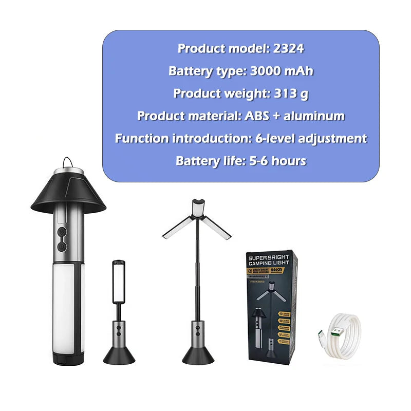 Folding Camping Lantern, Portable Telescopic Light, 8000mAh Waterproof Power Bank, Multi-Function with Triangle Stand, Ideal for Outdoor Activities