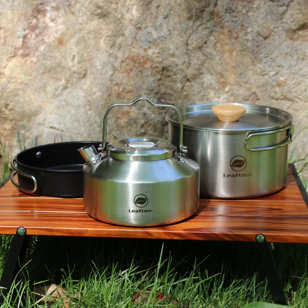 Stainless Steel Camping Cookware Set, Kettle, Pot, Pan - Outdoor Cooking Essentials for 2-3 Persons, Luxury Camping Gear, Wholesale Quality