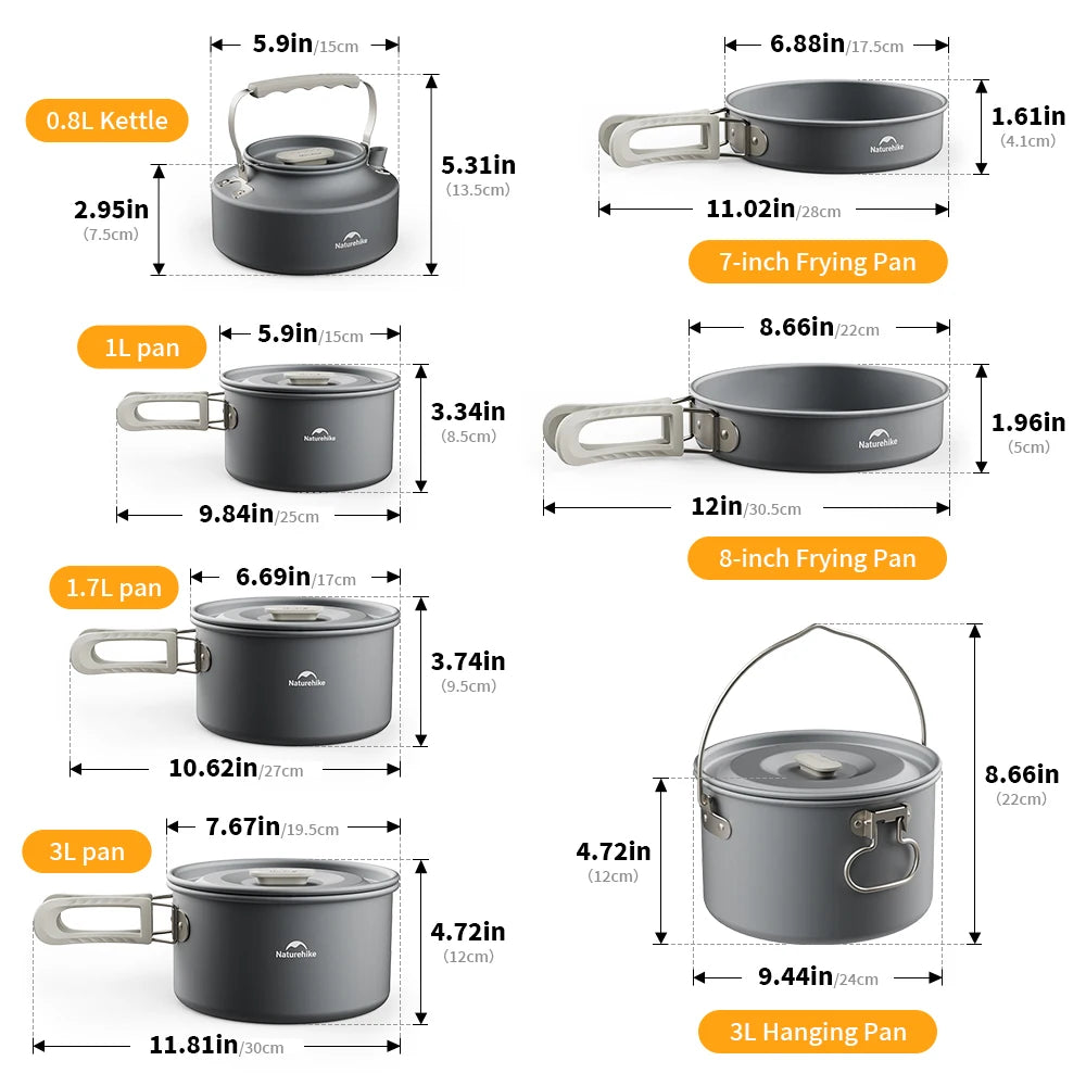 Camping Cookware Kit, Portable Frying Pan, Foldable Kettle, Multi-Function Picnic Tableware, Outdoor Cooking Utensils for Camping, Luxury, Wholesale