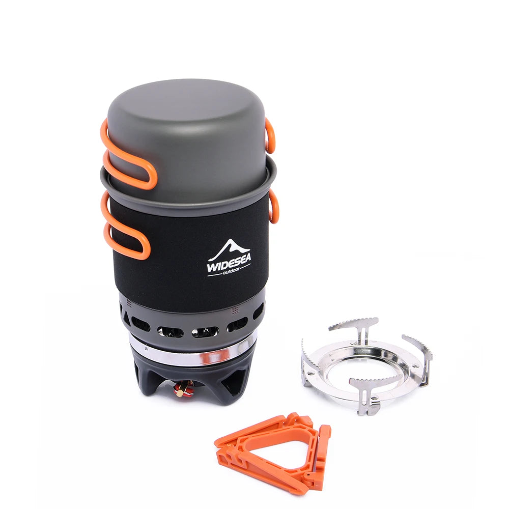 Camping Cooking System, Outdoor Gas Burner Stove, Portable Pot Set, Heat Exchanger Tableware, Luxury Wholesale Cookware for Hiking and Tourism