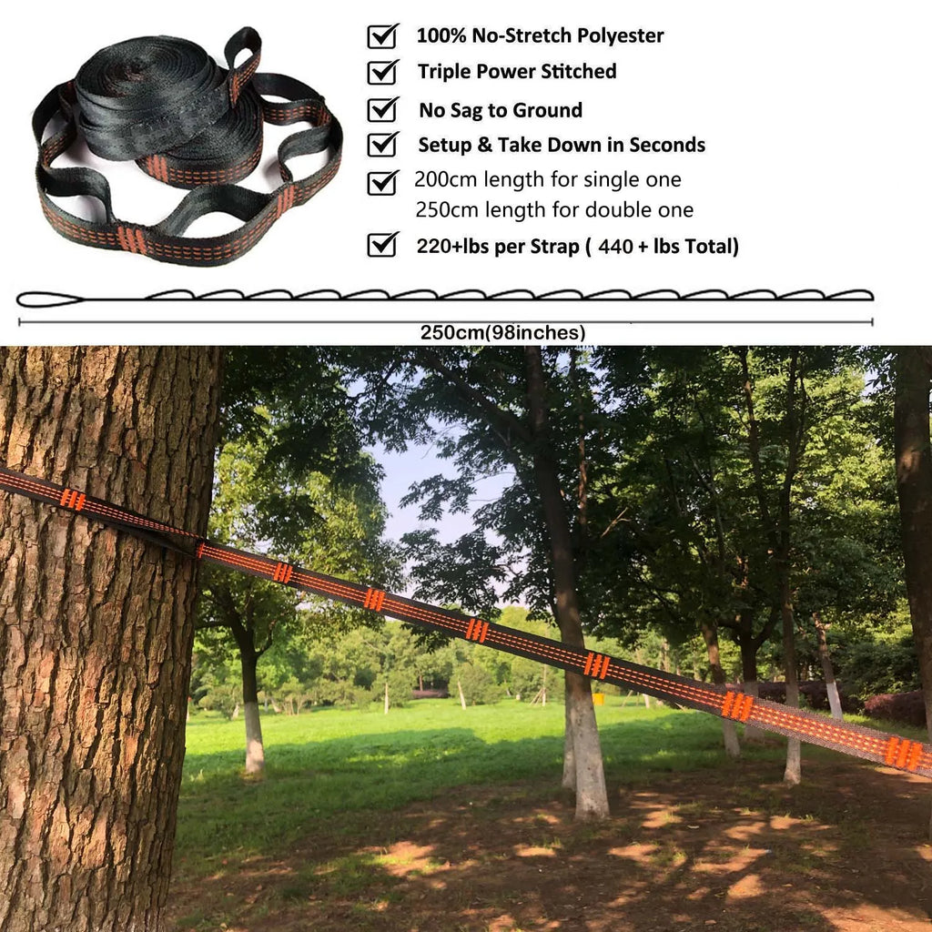 Double Person Parachute Hammock, Solid Color, Heavy Duty With Straps, Black Carabiner, Camping Outdoor Furniture, Luxury Experience, Wholesale Offer