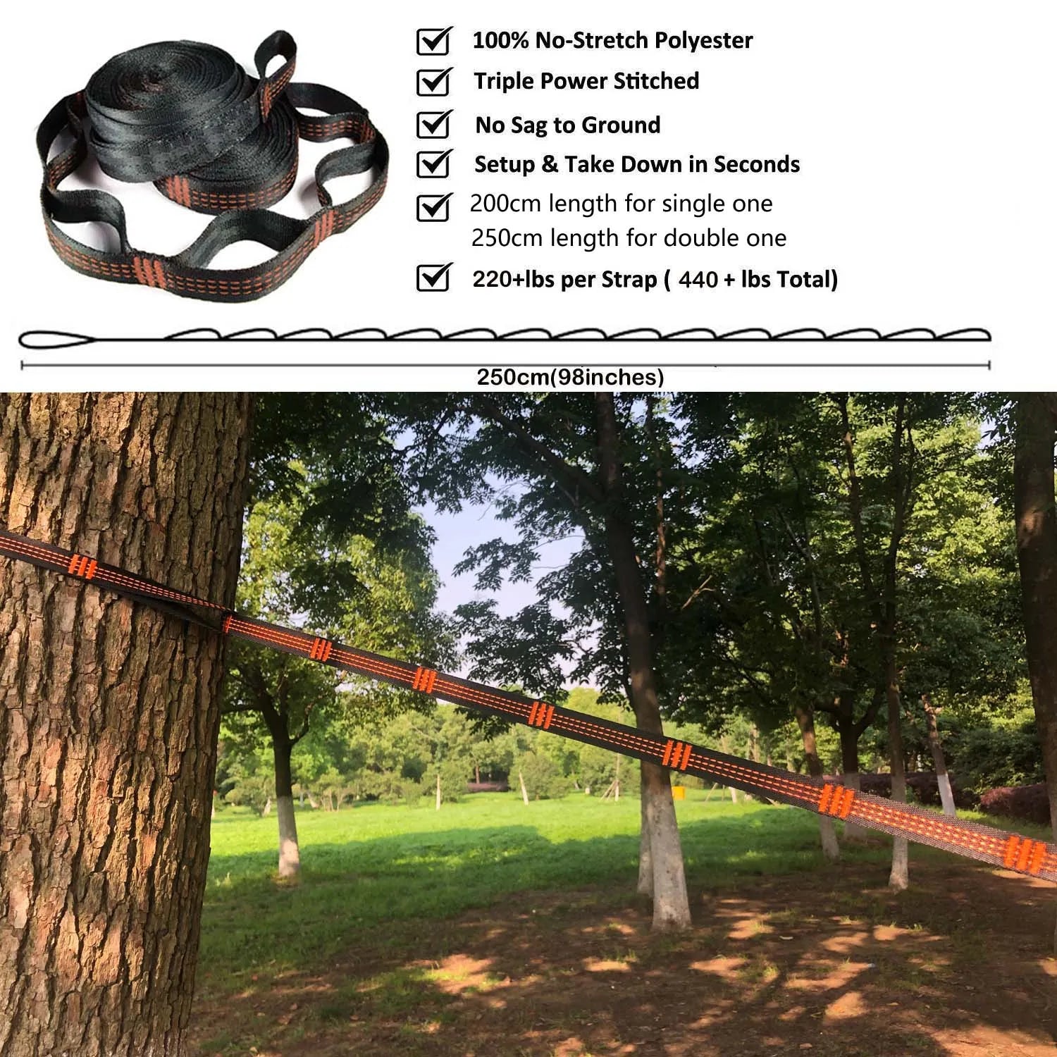 Double Person Parachute Hammock, Solid Color, Heavy Duty With Straps, Black Carabiner, Camping Outdoor Furniture, Luxury Experience, Wholesale Offer
