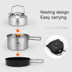Stainless Steel Camping Cookware Set, Kettle, Pot, Pan - Outdoor Cooking Essentials for 2-3 Persons, Luxury Camping Gear, Wholesale Quality