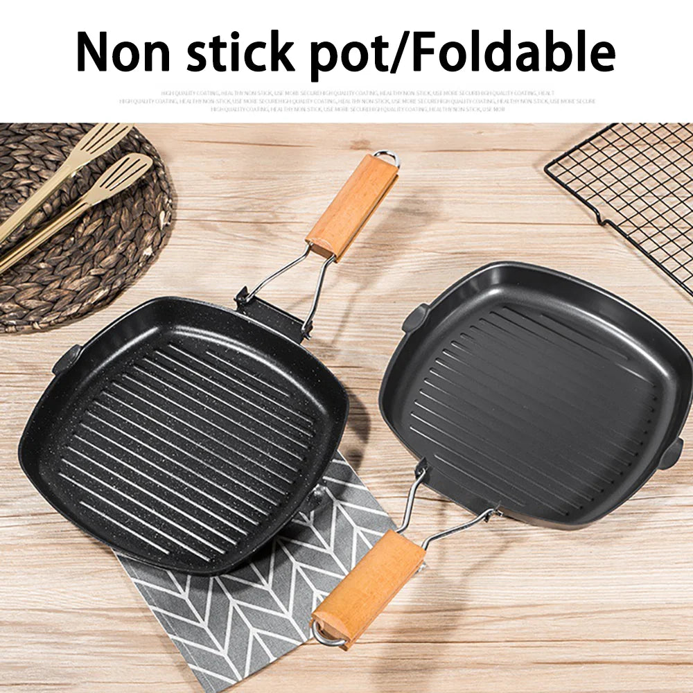 Camping Cookware Frying Pan Non-Stick, Durable Folding Handle, Portable for Outdoor Hiking, Picnic Cooking Equipment, Luxury Wholesale
