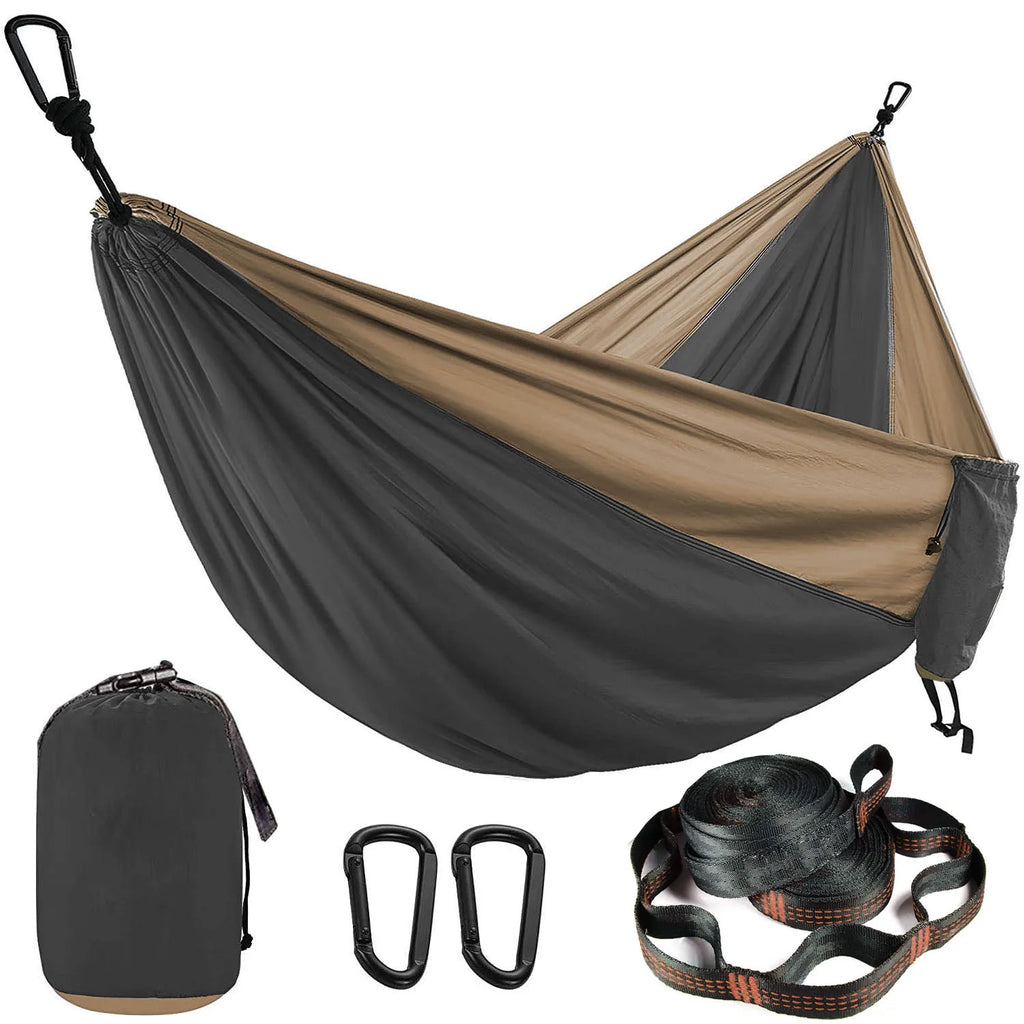 Double Person Parachute Hammock, Solid Color, Heavy Duty With Straps, Black Carabiner, Camping Outdoor Furniture, Luxury Experience, Wholesale Offer