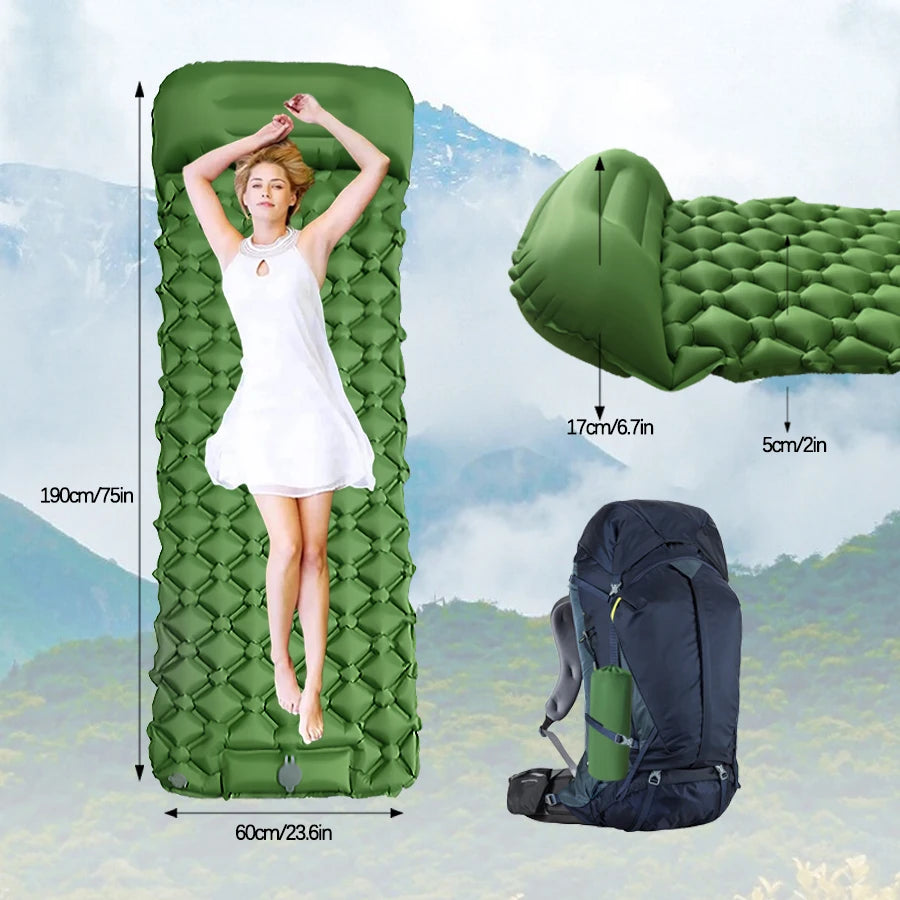Inflatable Camping Mattress, Ultralight Sleeping Pad with Built-In Pillow, Waterproof Air Mat for Hiking, Luxury Comfort, Wholesale Deal