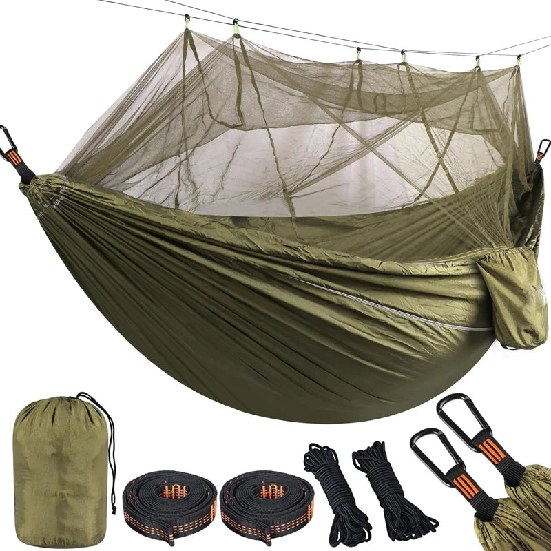 Lightweight Camping Hammock with Mosquito Net, Durable 210T Parachute Nylon, Breathable Fabric for Outdoor Adventures, Luxury Wholesale Options