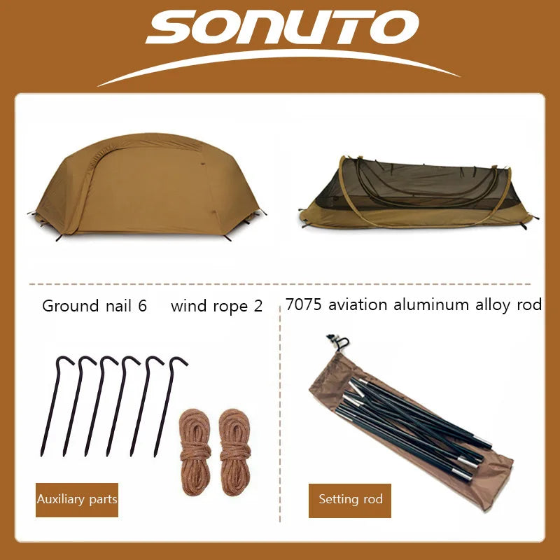 Lightweight Waterproof Camping Tent, Aluminum Alloy Poles, Mosquito Proof, Single Person Luxury Hiking Gear, Wholesale for Outdoor Adventures