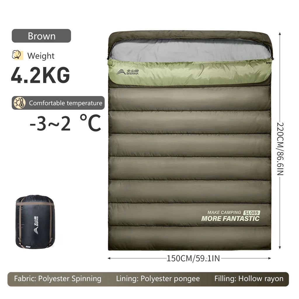 Camping Sleeping Bag for 2 People, Portable Four Seasons, Waterproof, Lightweight, Ideal for Hiking and Travel, Luxury Design, Wholesale