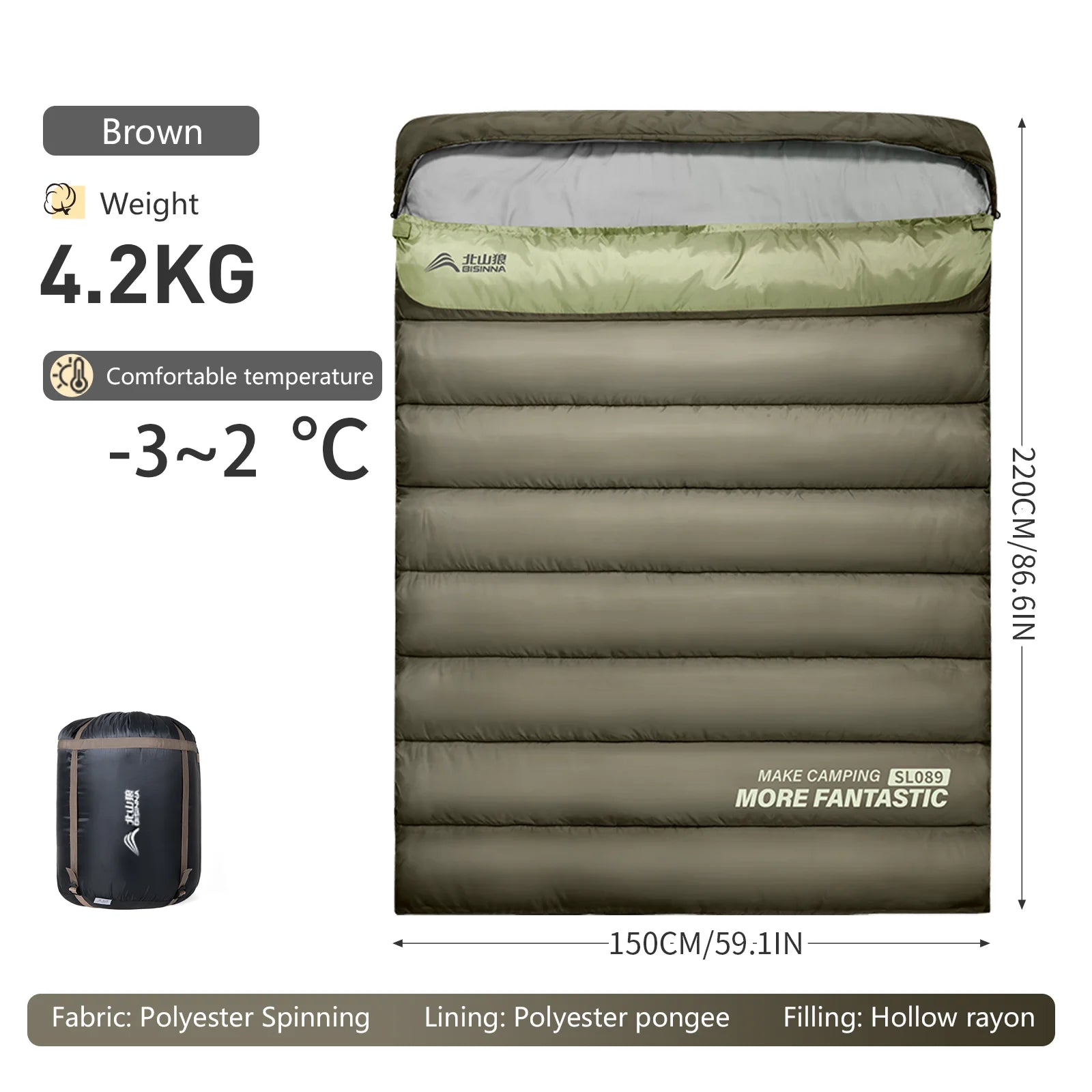 Camping Sleeping Bag for 2 People, Portable Four Seasons, Waterproof, Lightweight, Ideal for Hiking and Travel, Luxury Design, Wholesale