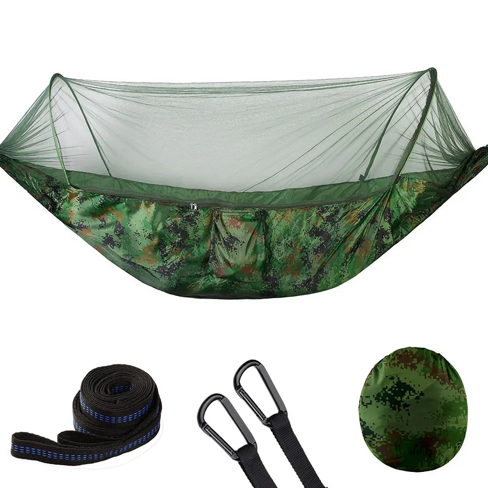 Camping Hammock with Mosquito Net, Portable Parachute Material, Lightweight Swing Bed for Outdoor Adventures, Wholesale Luxury Travel Gear
