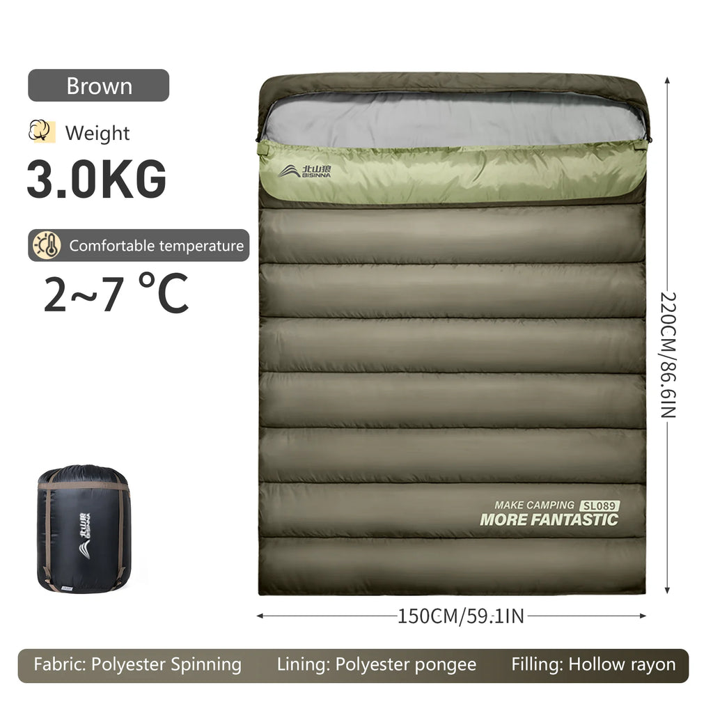 Camping Sleeping Bag for 2 People, Portable Four Seasons, Waterproof, Lightweight, Ideal for Hiking and Travel, Luxury Design, Wholesale