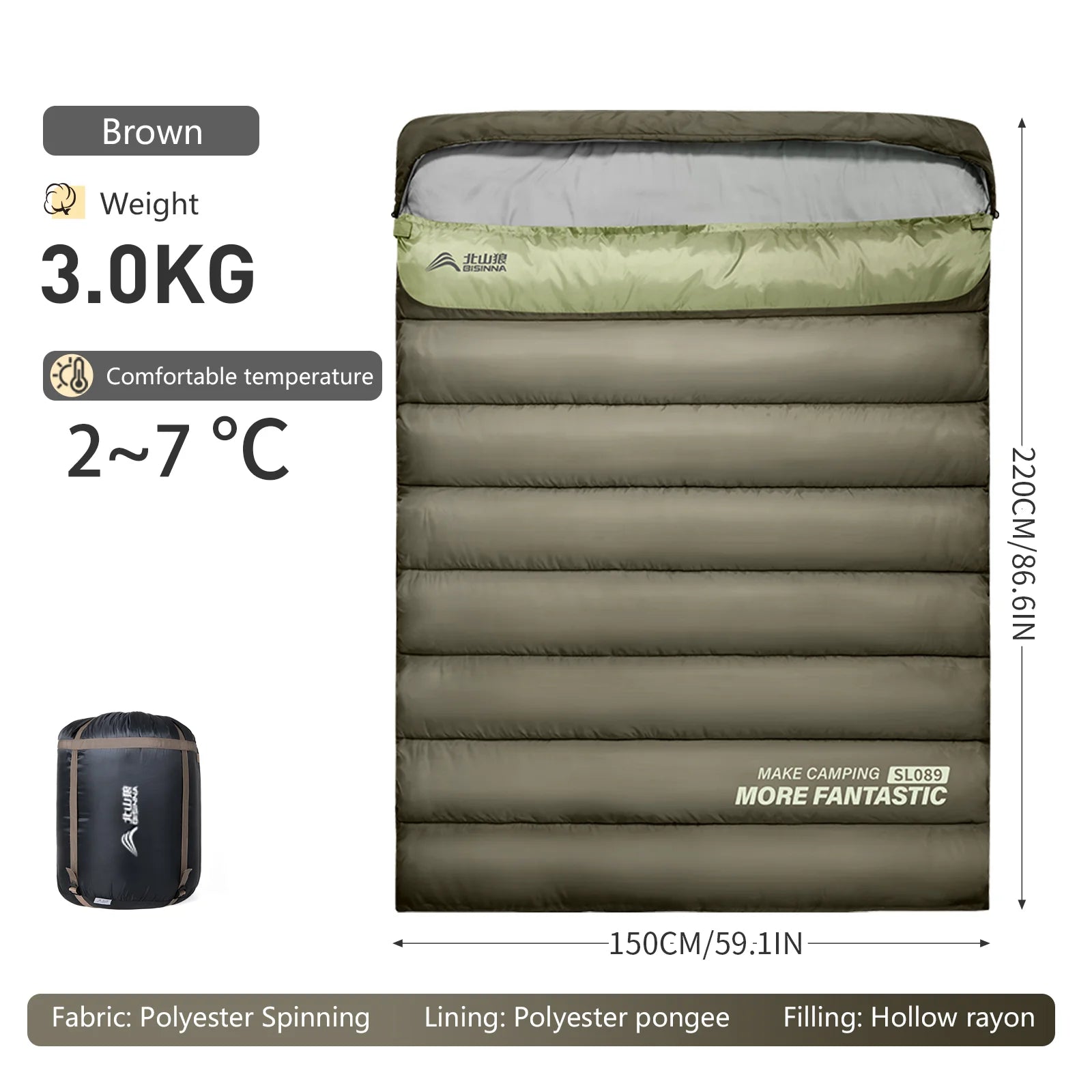 Camping Sleeping Bag for 2 People, Portable Four Seasons, Waterproof, Lightweight, Ideal for Hiking and Travel, Luxury Design, Wholesale
