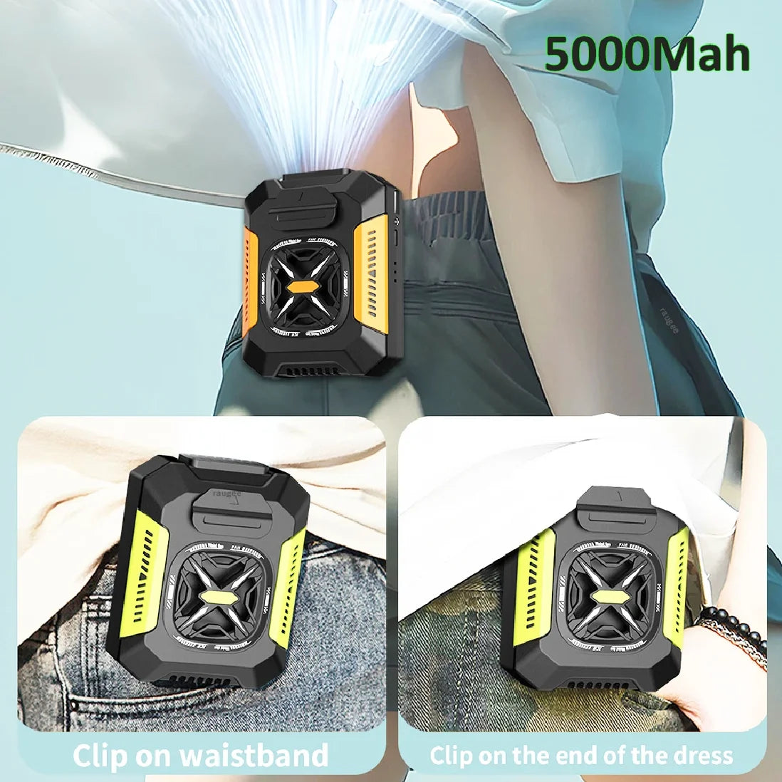 Portable Waist Fan, 5000mAh Rechargeable Wearable Neck Fan, 3 Speed Clip Belt Fan, Personal Cool Fan for Outdoor Travel, Luxury Comfort