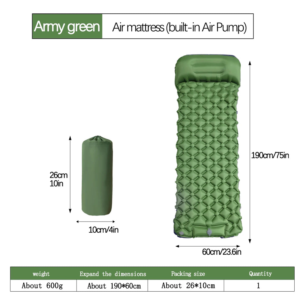 Inflatable Camping Mattress, Ultralight Sleeping Pad with Built-In Pillow, Waterproof Air Mat for Hiking, Luxury Comfort, Wholesale Deal
