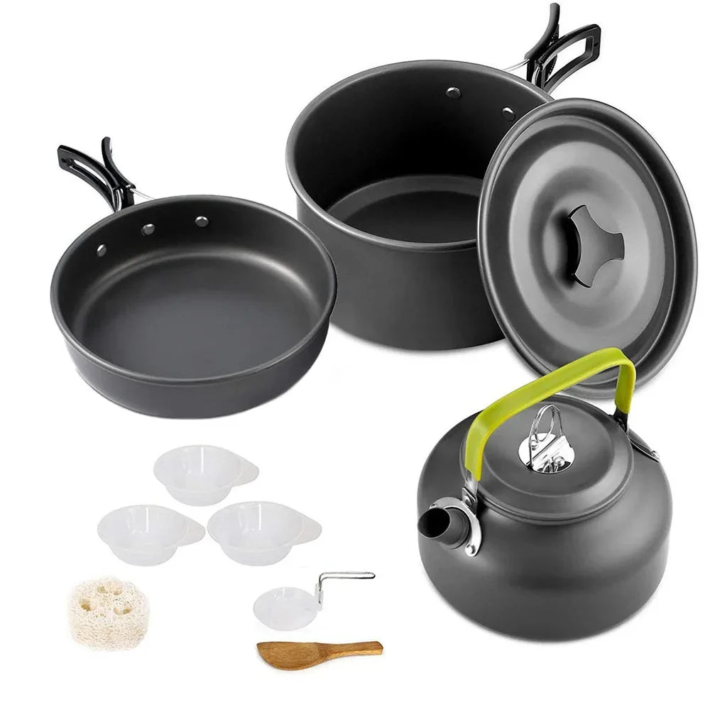 Camping Cookware Set, Aluminum Non-Stick Pots and Bowls, Portable Tableware for Hiking, BBQ, Picnic, Wholesale Luxury Outdoor Gear