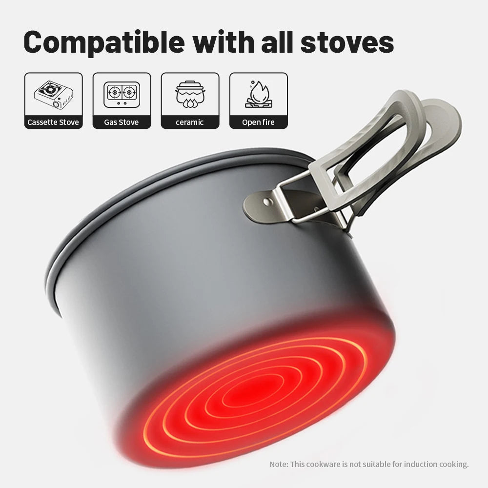 Camping Cookware Kit, Portable Frying Pan, Foldable Kettle, Multi-Function Picnic Tableware, Outdoor Cooking Utensils for Camping, Luxury, Wholesale