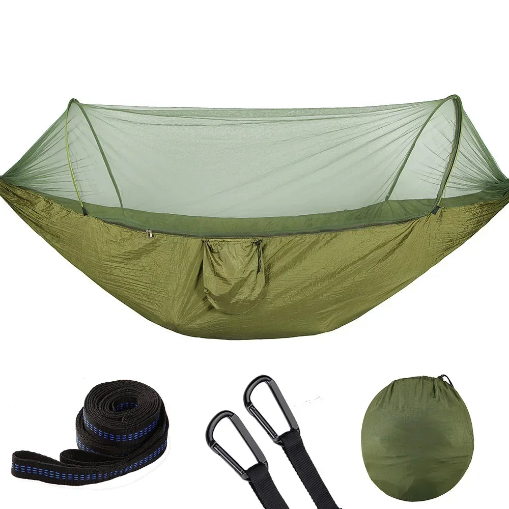 Camping Hammock with Mosquito Net, Portable Parachute Material, Lightweight Swing Bed for Outdoor Adventures, Wholesale Luxury Travel Gear
