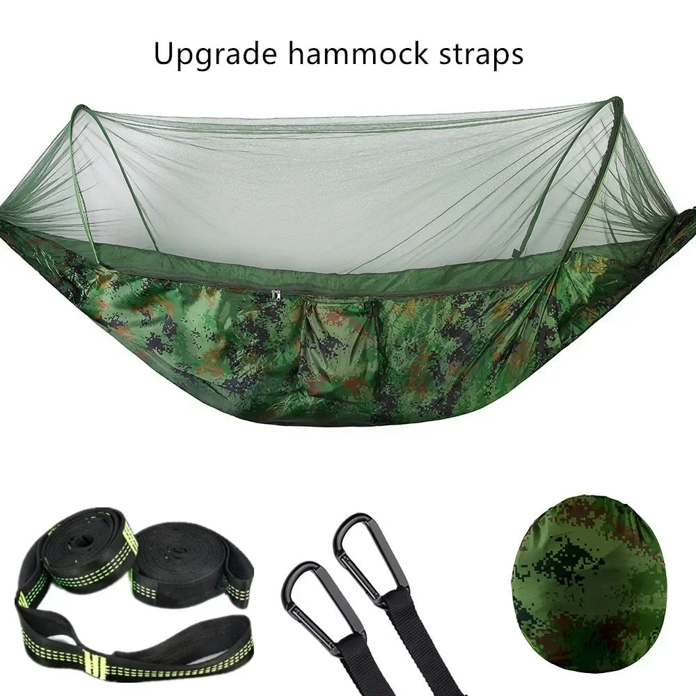 Camping Hammock with Mosquito Net, Portable Parachute Material, Lightweight Swing Bed for Outdoor Adventures, Wholesale Luxury Travel Gear