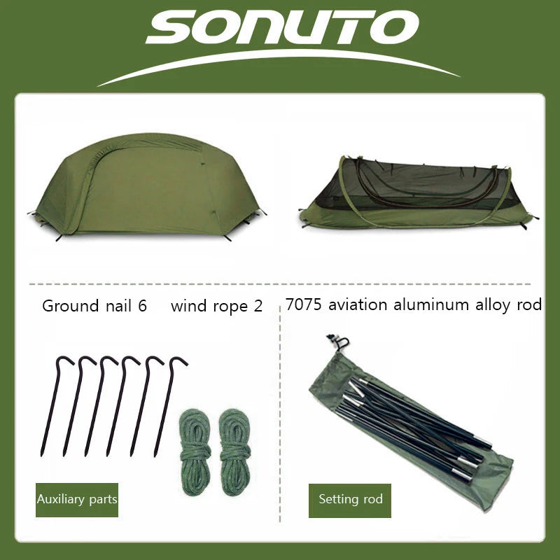 Lightweight Waterproof Camping Tent, Aluminum Alloy Poles, Mosquito Proof, Single Person Luxury Hiking Gear, Wholesale for Outdoor Adventures