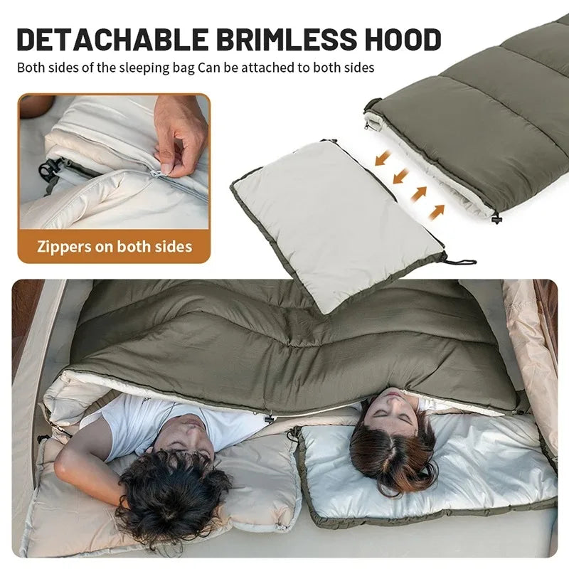 Envelope Sleeping Bag, Cotton Material, Portable Hooded Design, Single Splicable, Outdoor Camping for Adults, Luxury Quality, Wholesale