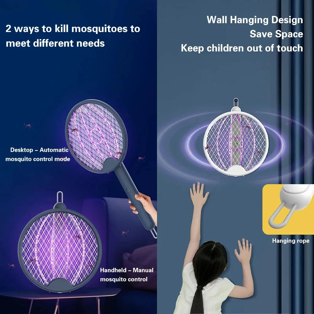 Electric Mosquito Killer, Foldable Handheld Bug Zapper, USB Rechargeable Fly Swatter with UV Light Trap, Insect Control for Home, Wholesale Luxury