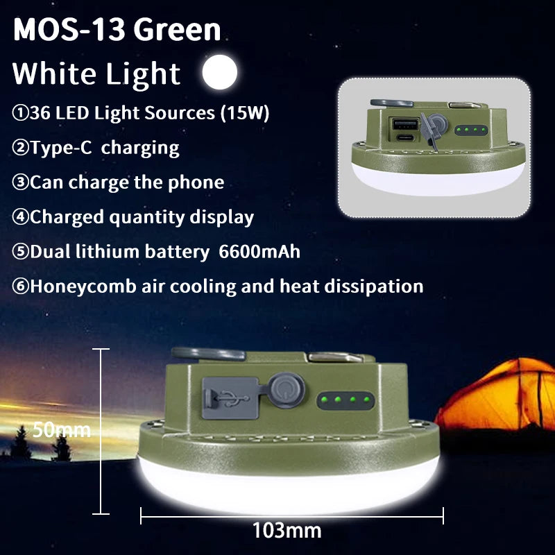 Outdoor Camping Light, Portable Rechargeable LED Tent Lamp, Magnetic Fishing Light, Emergency Household Lighting, Wholesale Luxury, Large Capacity