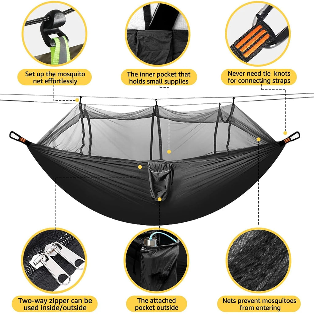 Lightweight Camping Hammock with Mosquito Net, Durable 210T Parachute Nylon, Breathable Fabric for Outdoor Adventures, Luxury Wholesale Options
