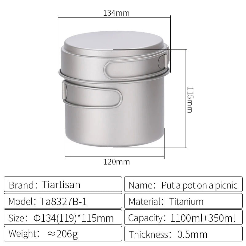 Camping Pot Frying Pan Set, Titanium Lightweight Cookware, Portable for Outdoor Hiking, Picnic, Wholesale Luxury Gear for Adventurers