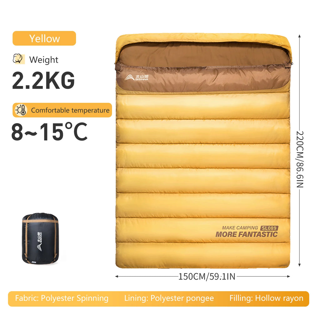 Camping Sleeping Bag for 2 People, Portable Four Seasons, Waterproof, Lightweight, Ideal for Hiking and Travel, Luxury Design, Wholesale