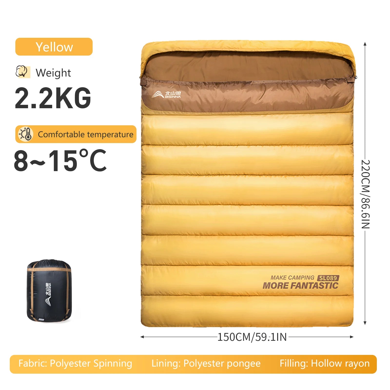 Camping Sleeping Bag for 2 People, Portable Four Seasons, Waterproof, Lightweight, Ideal for Hiking and Travel, Luxury Design, Wholesale