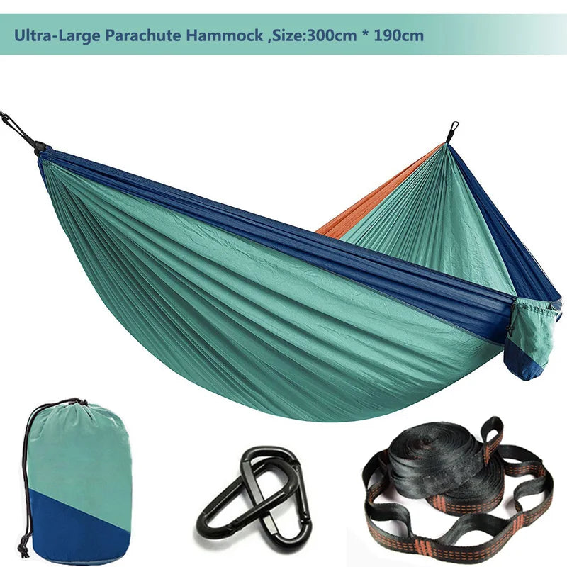 Double Person Parachute Hammock, Solid Color, Heavy Duty With Straps, Black Carabiner, Camping Outdoor Furniture, Luxury Experience, Wholesale Offer